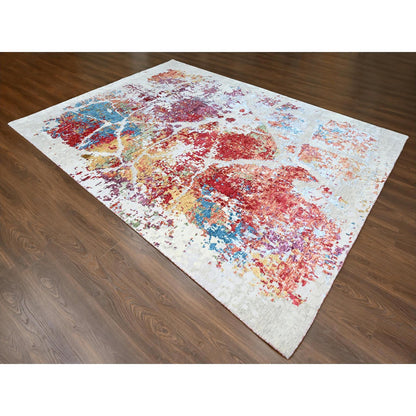 Modern and Contemporary Wool & Silk Hand Knotted Rug Red 9.1x12.0 -O010271