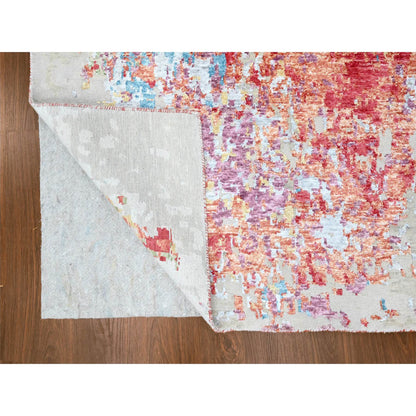 Modern and Contemporary Wool & Silk Hand Knotted Rug Red 9.1x12.0 -O010271