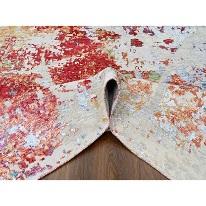 Modern and Contemporary Wool & Silk Hand Knotted Rug Red 9.1x12.0 -O010271