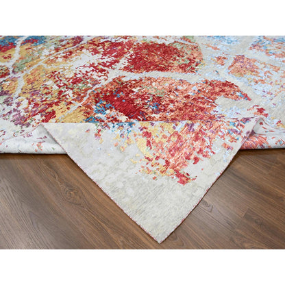 Modern and Contemporary Wool & Silk Hand Knotted Rug Red 9.1x12.0 -O010271