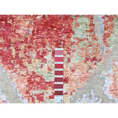 Modern and Contemporary Wool & Silk Hand Knotted Rug Red 9.1x12.0 -O010271