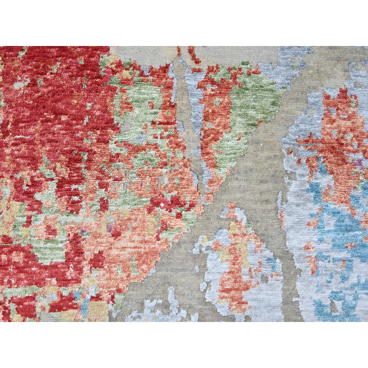 Red 9'1" x 12'0" Modern and Contemporary Hand knotted Wool/Silk Rug - Sku: O010271