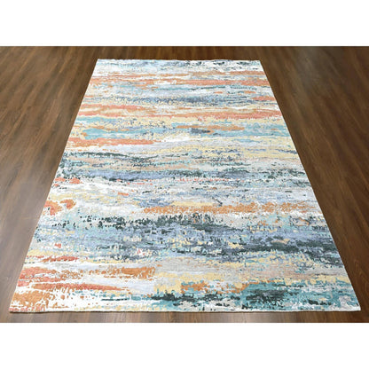 Modern and Contemporary Wool & Silk Hand Knotted Rug Green 9.0x11.10 -O010273