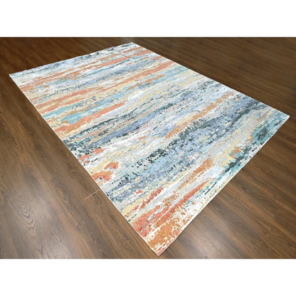 Modern and Contemporary Wool & Silk Hand Knotted Rug Green 9.0x11.10 -O010273