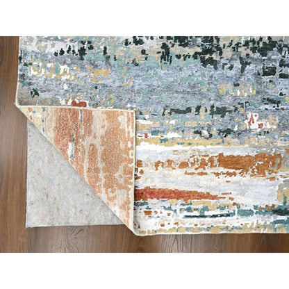 Modern and Contemporary Wool & Silk Hand Knotted Rug Green 9.0x11.10 -O010273