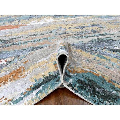 Modern and Contemporary Wool & Silk Hand Knotted Rug Green 9.0x11.10 -O010273
