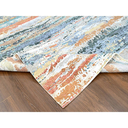 Modern and Contemporary Wool & Silk Hand Knotted Rug Green 9.0x11.10 -O010273