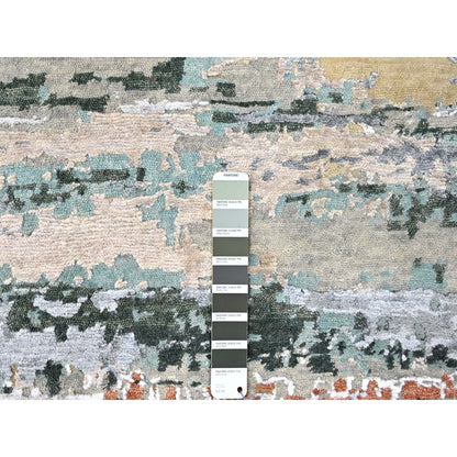 Modern and Contemporary Wool & Silk Hand Knotted Rug Green 9.0x11.10 -O010273