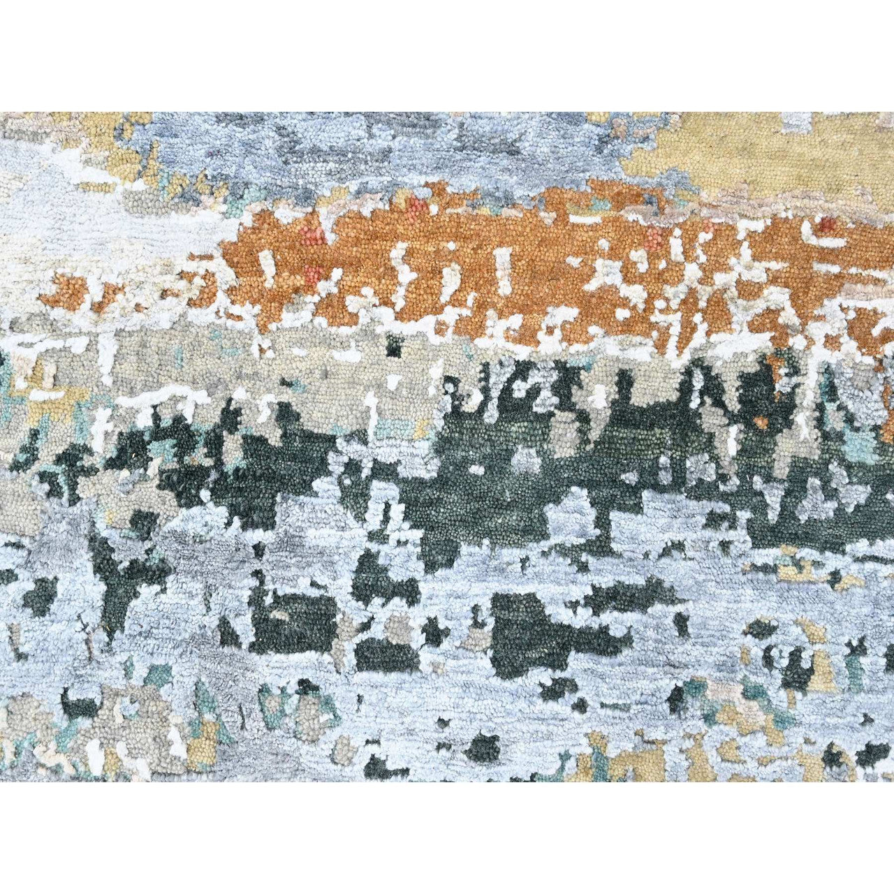 Green 9'0" x 11'10" Modern and Contemporary Hand knotted Wool/Silk Rug - Sku: O010273