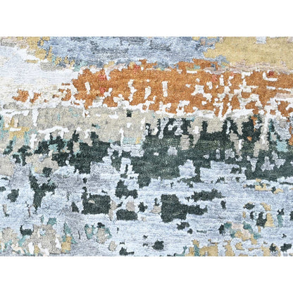 Modern and Contemporary Wool & Silk Hand Knotted Rug Green 9.0x11.10 -O010273