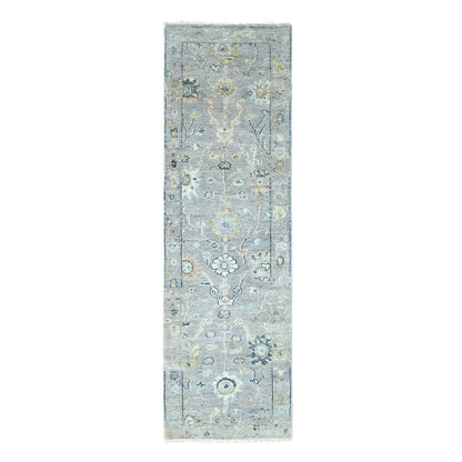 Oushak And Peshawar Wool Hand Knotted Rug Grey 2.5x8.5 -O010275