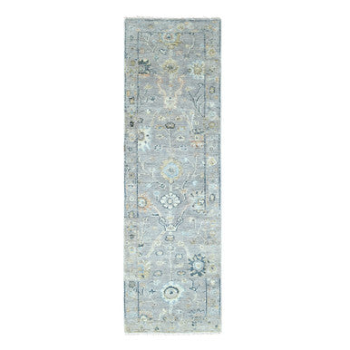 Oushak And Peshawar Wool Hand Knotted Rug Grey 2.5x8.5 -O010275