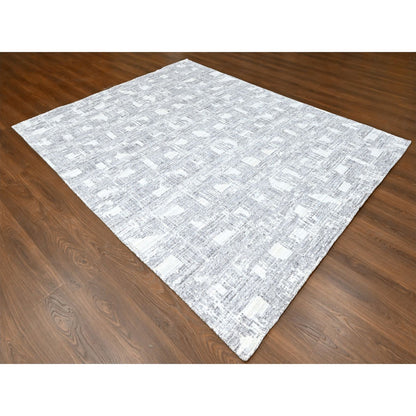 Modern and Contemporary Wool & Silk Hand Loomed Rug Ivory 8.0x10.0 -O010280