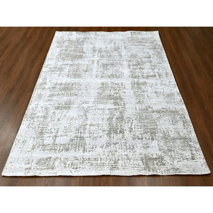 Modern and Contemporary Wool & Silk Hand Loomed Rug Ivory 8.0x9.11 -O010281
