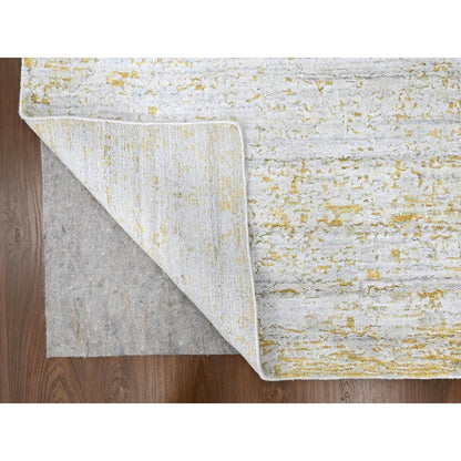 Modern and Contemporary Wool & Silk Hand Loomed Rug Yellow 9.10x13.10 -O010291