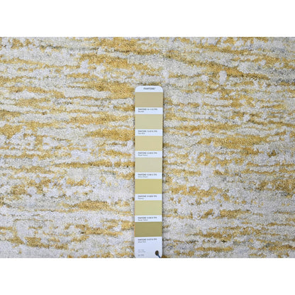 Modern and Contemporary Wool & Silk Hand Loomed Rug Yellow 9.10x13.10 -O010291