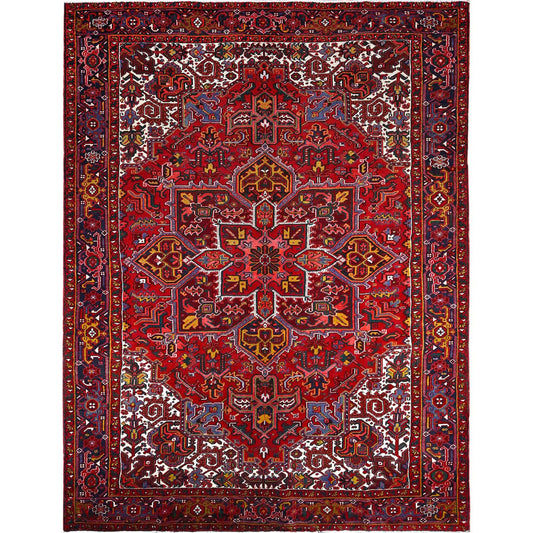Heriz Wool Hand Knotted Rug Red Blue 9.1X11.9 -O0102
