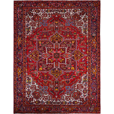 Heriz Wool Hand Knotted Rug Red Blue 9.1X11.9 -O0102