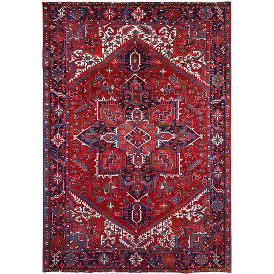 Heriz Wool Hand Knotted Rug Red Blue 7.8X11.0 -O0103