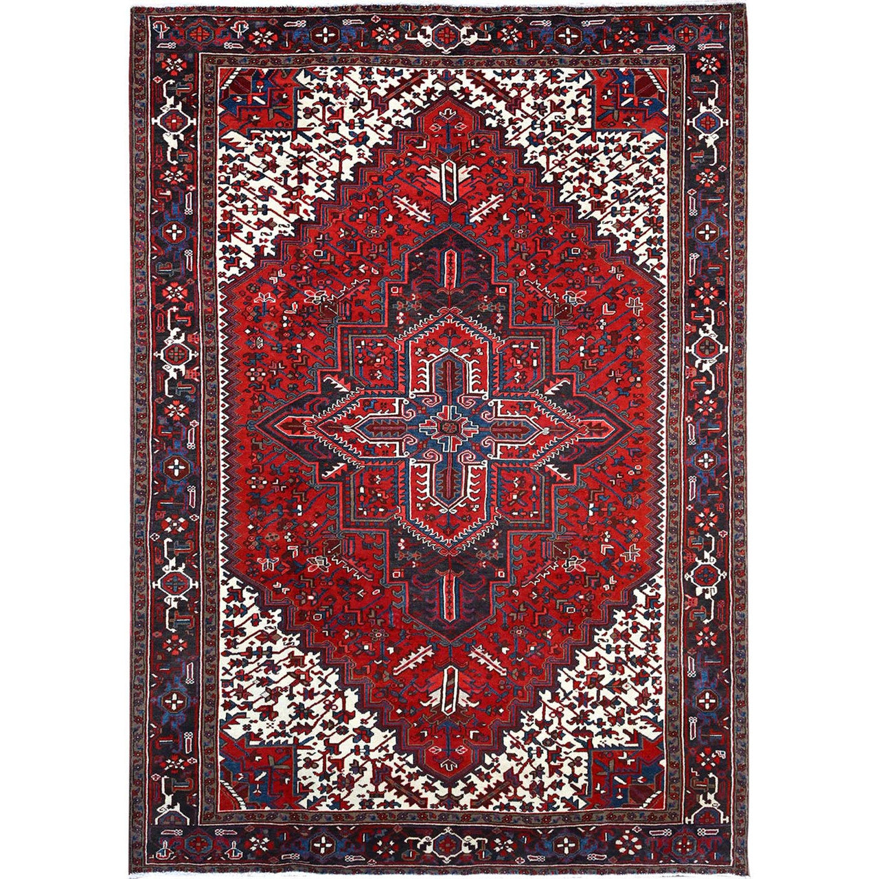 Red 7'9" x 10'8" Heriz Hand knotted Wool Rug - Sku: O0105