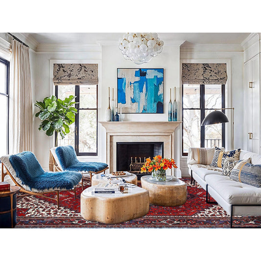 Heriz Wool Hand Knotted Rug Red Blue 7.9X10.8 -O0105