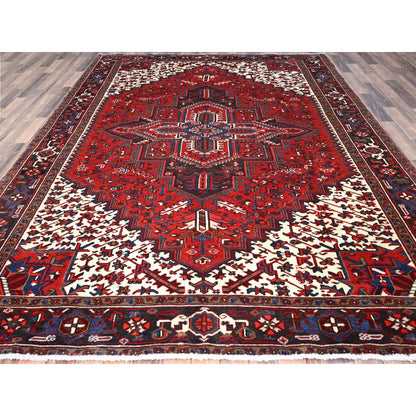 Heriz Wool Hand Knotted Rug Red Blue 7.9X10.8 -O0105