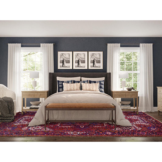 Heriz Wool Hand Knotted Rug Red Blue 9.11X12.9 -O0110