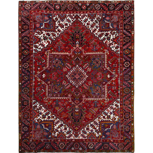 Heriz Wool Hand Knotted Rug Red Black 8.7X11.1 -O0111