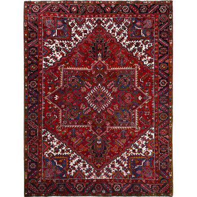 Heriz Wool Hand Knotted Rug Red Black 8.7X11.1 -O0111