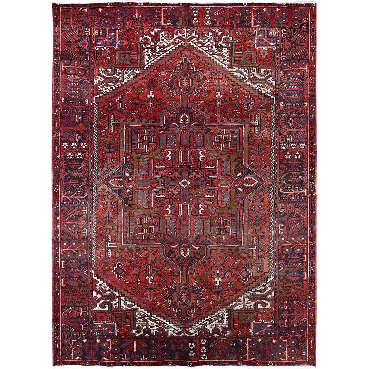 Red 7'10" x 11'4" Heriz Hand knotted Wool Rug - Sku: O0113