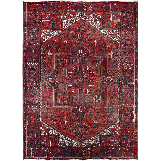 Heriz Wool Hand Knotted Rug Red Blue 7.10X11.4 -O0113