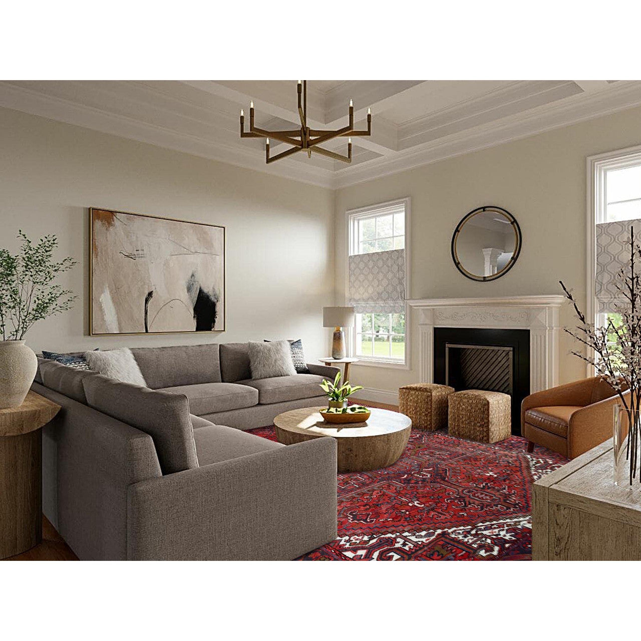 Red 7'10" x 11'4" Heriz Hand knotted Wool Rug - Sku: O0113