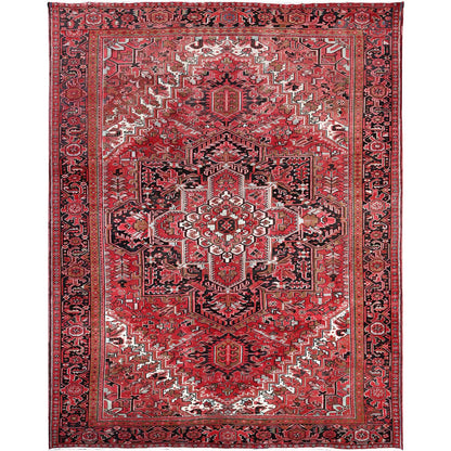 Heriz Wool Hand Knotted Rug Red Black 9.11X12.8 -O0114