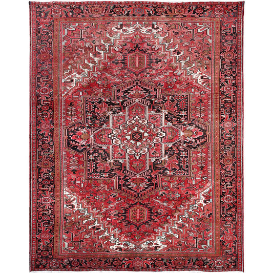 Heriz Wool Hand Knotted Rug Red Black 9.11X12.8 -O0114