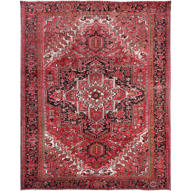 Heriz Wool Hand Knotted Rug Red Black 9.11X12.8 -O0114
