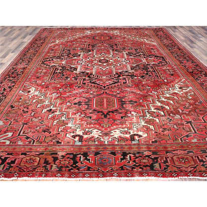 Heriz Wool Hand Knotted Rug Red Black 9.11X12.8 -O0114