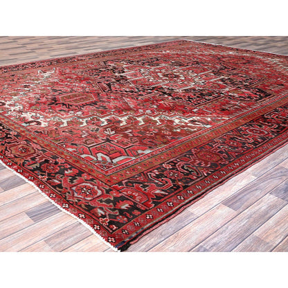 Heriz Wool Hand Knotted Rug Red Black 9.11X12.8 -O0114