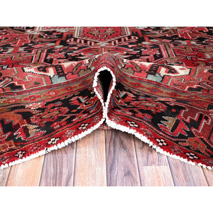 Heriz Wool Hand Knotted Rug Red Black 9.11X12.8 -O0114