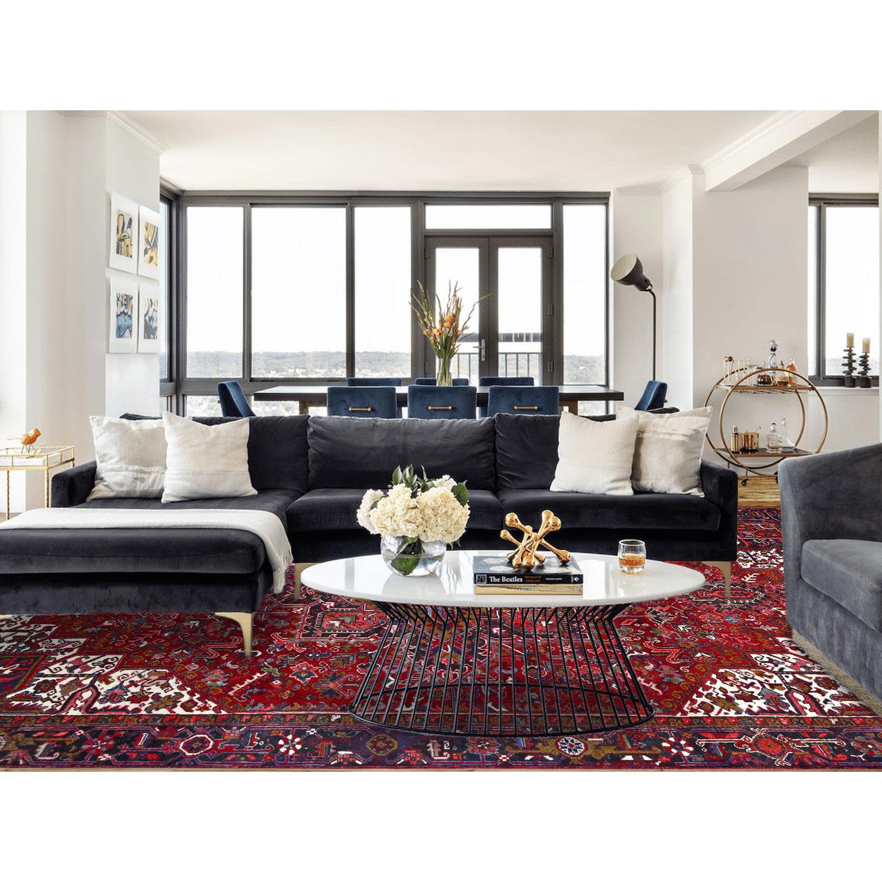 Red 9'1" x 12'4" Heriz Hand knotted Wool Rug - Sku: O0115