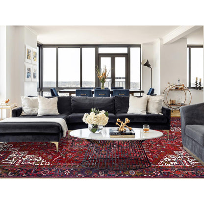 Heriz Wool Hand Knotted Rug Red Blue 9.1X12.4 -O0115