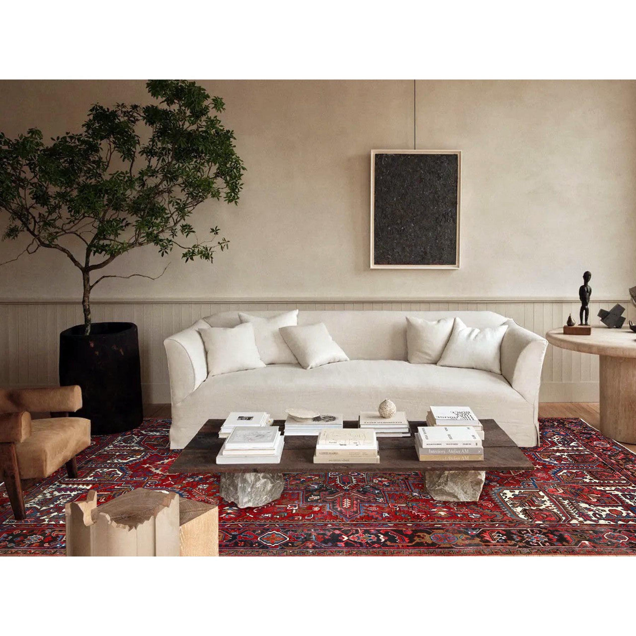 Red 8'2" x 10'10" Heriz Hand knotted Wool Rug - Sku: O0116