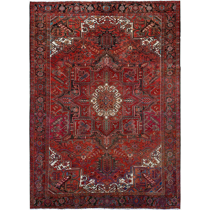 Heriz Wool Hand Knotted Rug Red Black 7.10X10.7 -O0118