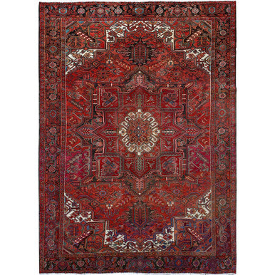 Heriz Wool Hand Knotted Rug Red Black 7.10X10.7 -O0118