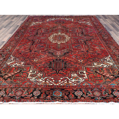 Heriz Wool Hand Knotted Rug Red Black 7.10X10.7 -O0118