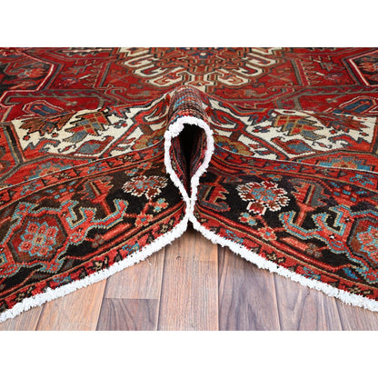 Heriz Wool Hand Knotted Rug Red Black 7.10X10.7 -O0118