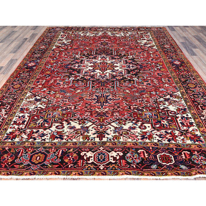Heriz Wool Hand Knotted Rug Red Black 7.0X9.8 -O0119