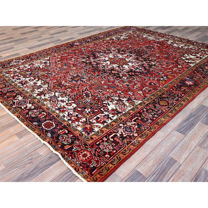 Heriz Wool Hand Knotted Rug Red Black 7.0X9.8 -O0119