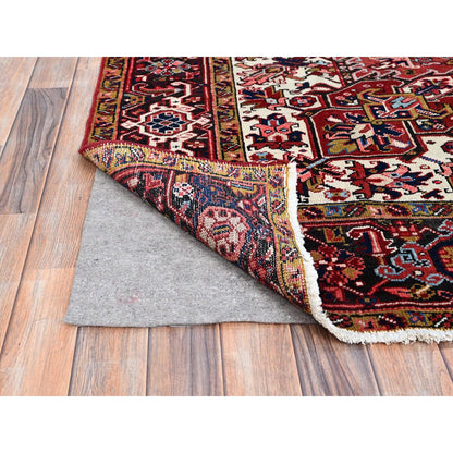 Heriz Wool Hand Knotted Rug Red Black 7.0X9.8 -O0119