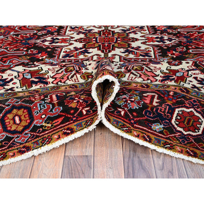 Heriz Wool Hand Knotted Rug Red Black 7.0X9.8 -O0119