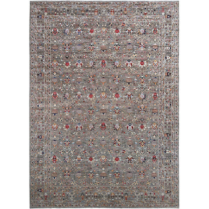 Tribal & Geometric Wool Hand Knotted Rug Grey 14.10x20.8 -O0122